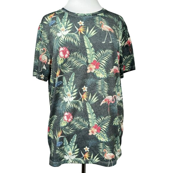 Jack & Jones Mens Regular Fit Hawaiian Tropical Flamingos SS Crew Neck Tee Sz M - Picture 1 of 7